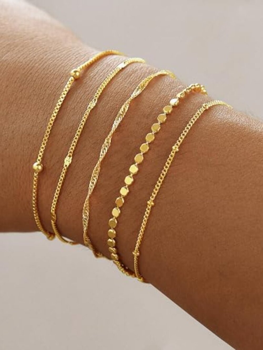 14K Gold Plated Stackable Women Bracelet | Layered Charm Paperclip Snake chain - Picture 5 of 6